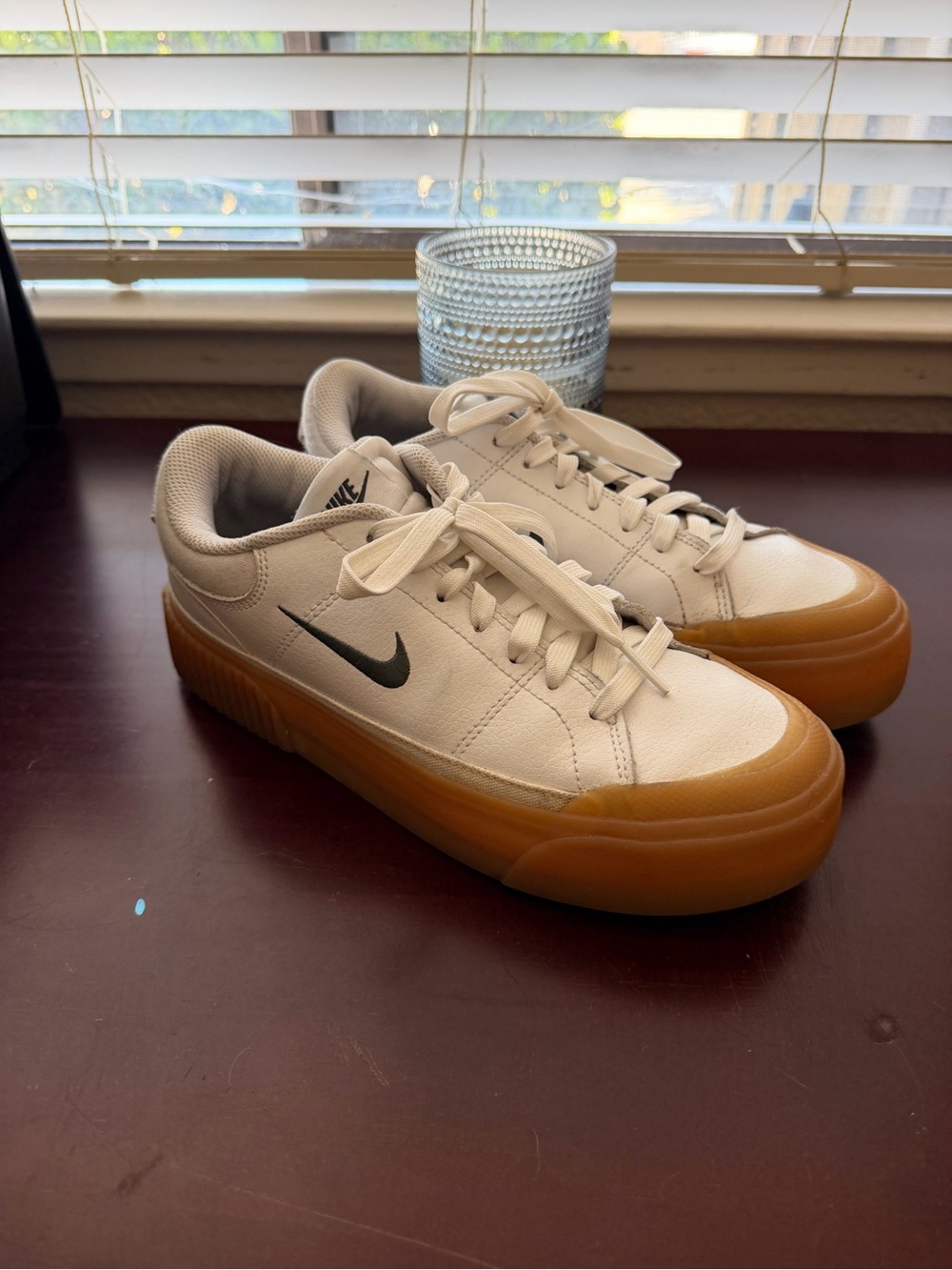 Nike Women’s White Leather Sneakers with Gum Sole